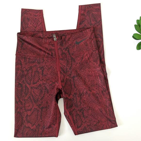 Nike Python Leggings Red Burgundy Snake Zipper XS - Picture 1 of 8